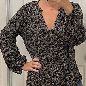 LUCKY BRAND Black and White Floral Blouse Top Size Smalll